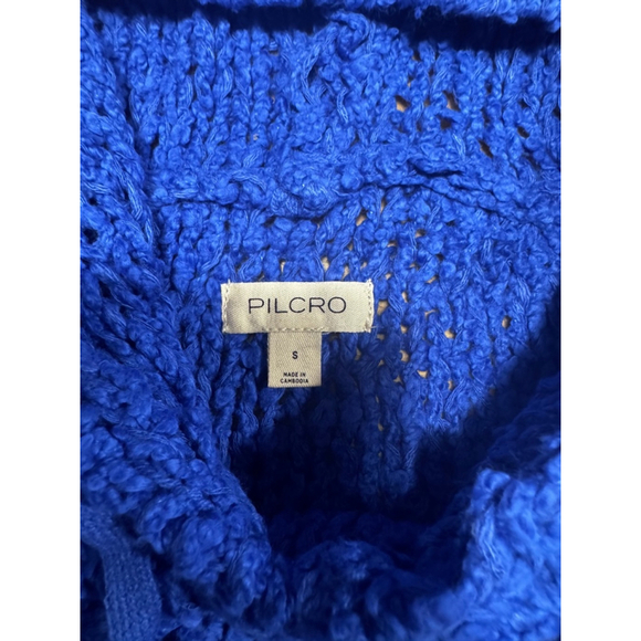 Pilcro Blue Chunky Knit Cropped Hoodie Sweater Size Small Cozy Oversized Fit - Picture 3 of 5